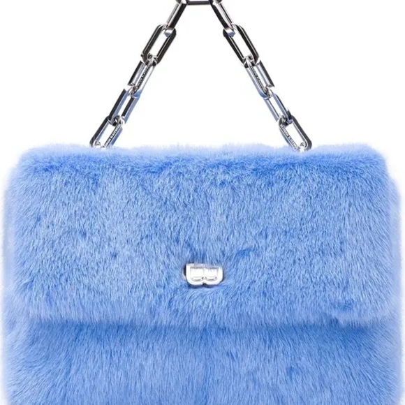 Brandon Blackwood Blue Fur Bag with Silver Chain - Picture 2 of 4